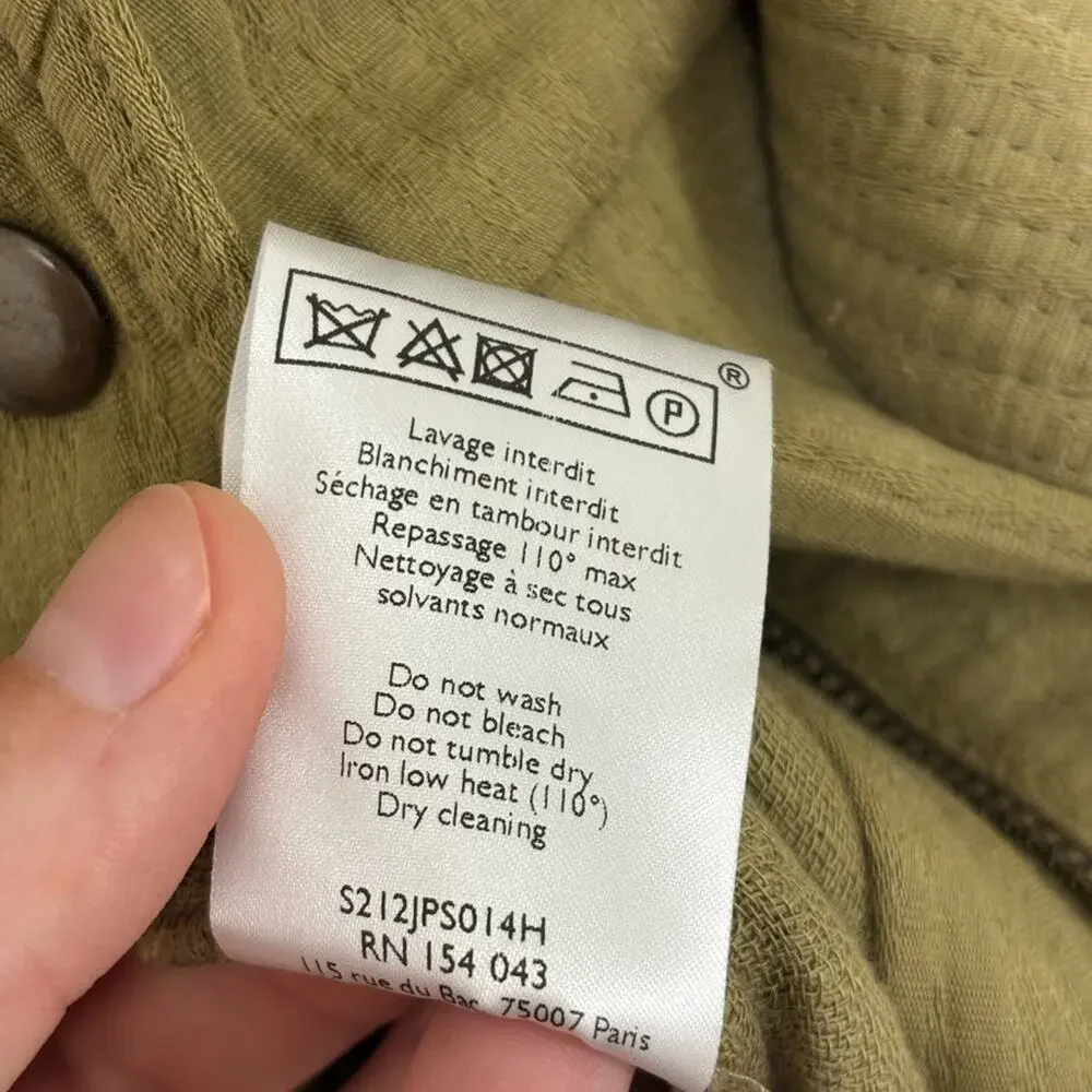 NWT Sezane Quilted Linen Cotton Hailey Jumpsuit in Olive Khaki - Size 34 (US 2)